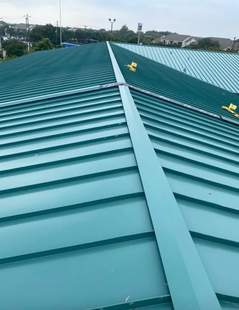 Green commercial metal roof ridge and valley for Metal Roof Repair in Calverton